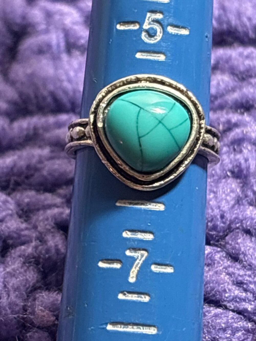 Silvertone Faux Turquoise Cabochon Ring Size 6